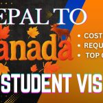 Red thumbnail featuring the Canadian flag alongside bold white text “Nepal to Canada Student Visa 2025” with bullet points for “Costs,” “Requirements,” and “Top Courses.”